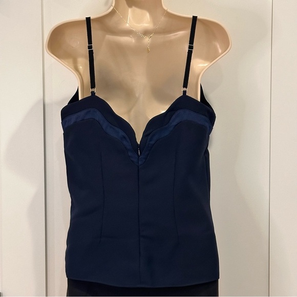 Carven Revolve Fragola Tank Top Scalloped Navy Blue 6 Classic Chic Scandigirl - Picture 5 of 13